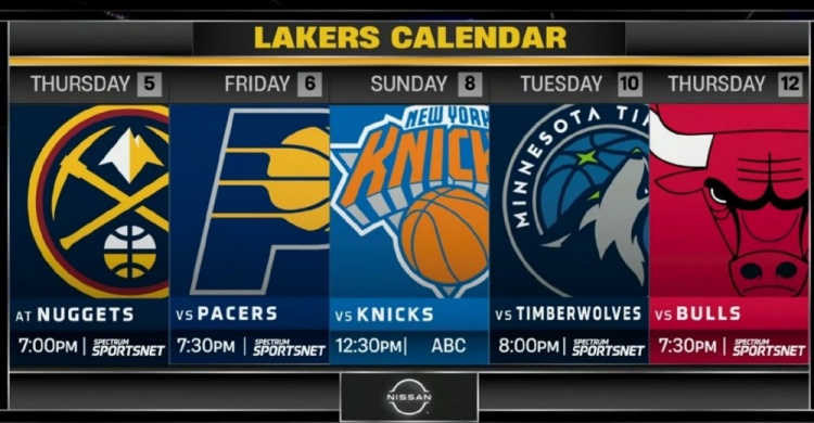 体育直播-强度如何？湖人后续5场对手：掘金 步行者 尼克斯 森林狼 公牛